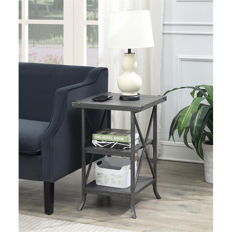 Pemberly Row Modern Three-Tier End Table in Gray Wood Finish