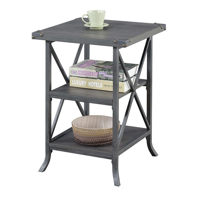 Pemberly Row Modern Three-Tier End Table in Gray Wood Finish