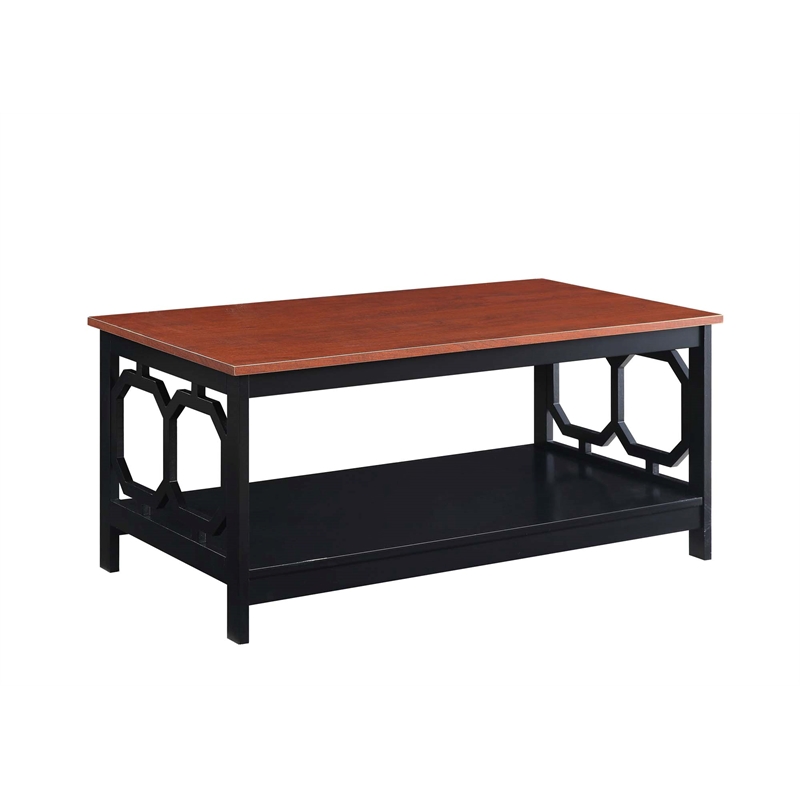 Pemberly Row Modern Coffee Table in Cherry and Black Wood Finish
