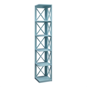 Pemberly Row Five-Tier Corner Bookcase in Seafoam Wood Finish