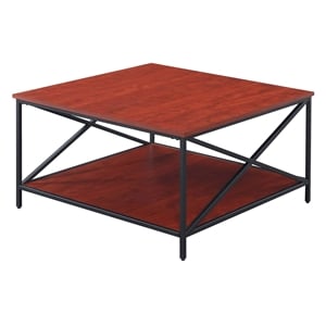 Pemberly Row Modern Black Metal Square Coffee Table in Cherry Wood