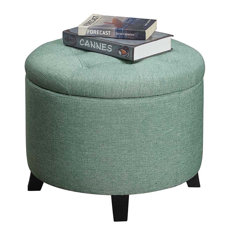 Pemberly Row Contemporary Round Ottoman in Mint Green Fabric