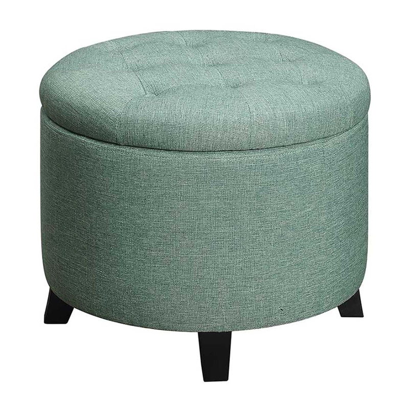 Pemberly Row Contemporary Round Ottoman in Mint Green Fabric