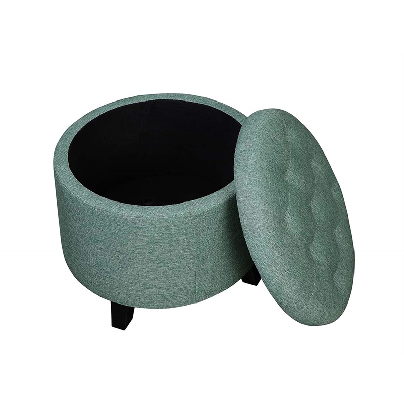 Pemberly Row Contemporary Round Ottoman in Mint Green Fabric