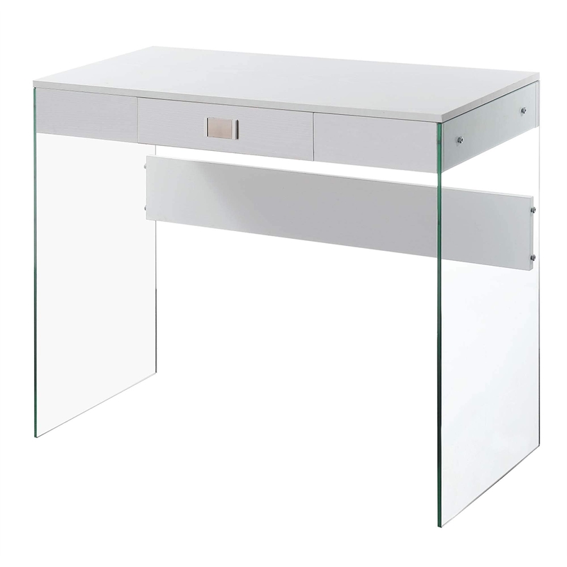 Pemberly Row Tempered Glass Clear and White Desk Rectangular Durable 36