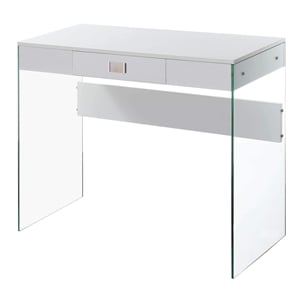 Pemberly Row Tempered Glass Clear and White Desk Rectangular Durable 36&quot Unassembled