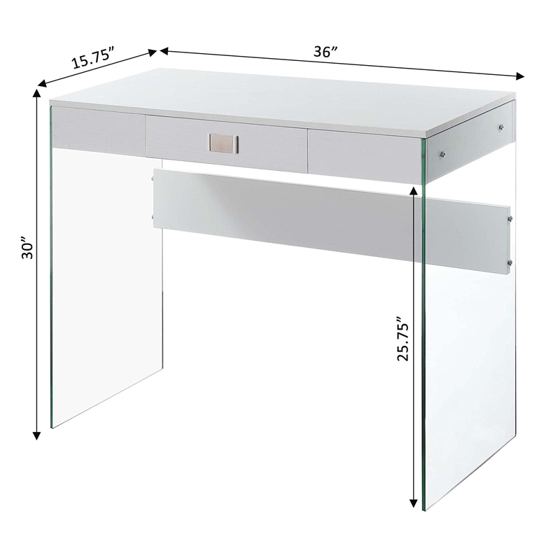 Pemberly Row Tempered Glass Clear and White Desk Rectangular Durable 36