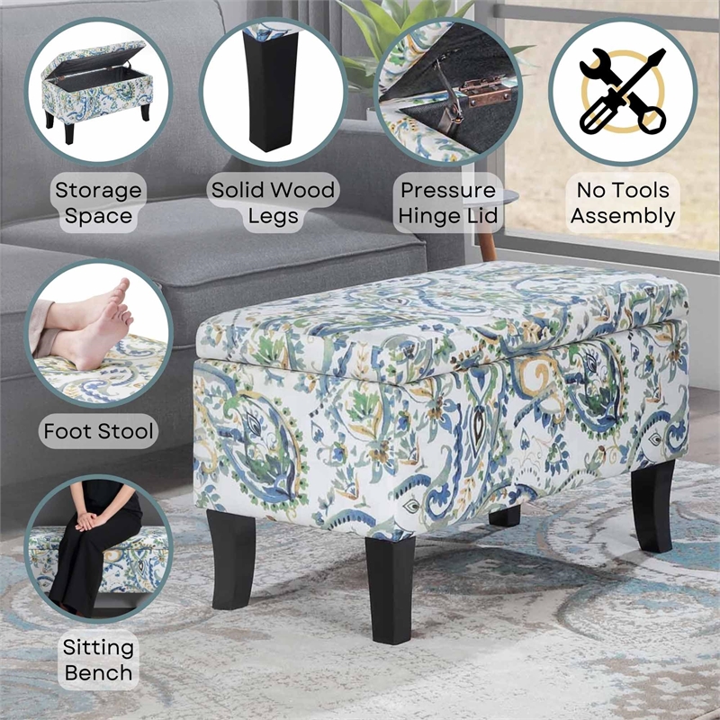 Pemberly Row Modern / Contemporary Storage Ottoman in Blue Fabric