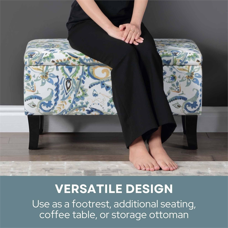 Pemberly Row Modern / Contemporary Storage Ottoman in Blue Fabric