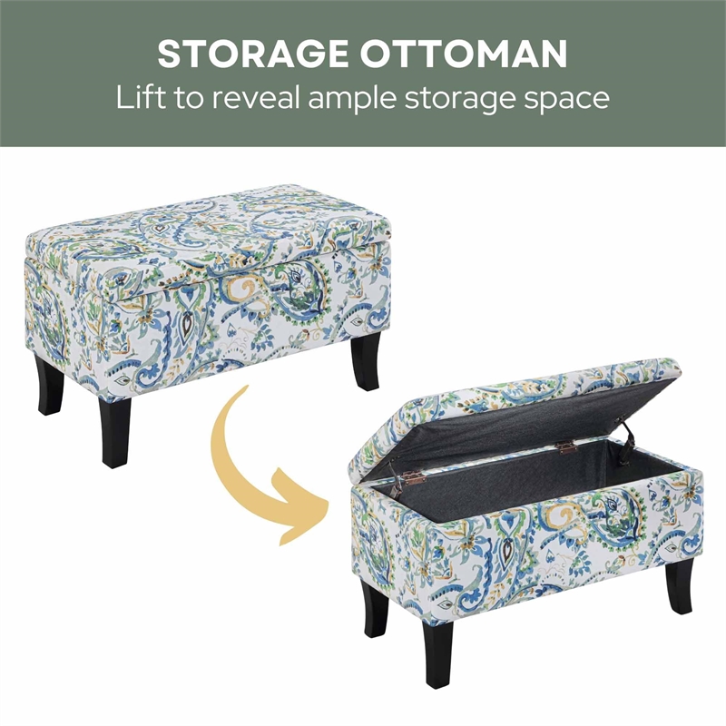 Pemberly Row Modern / Contemporary Storage Ottoman in Blue Fabric