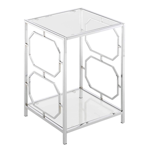 Pemberly Row Chrome End Table in Clear Glass with Chrome Frame
