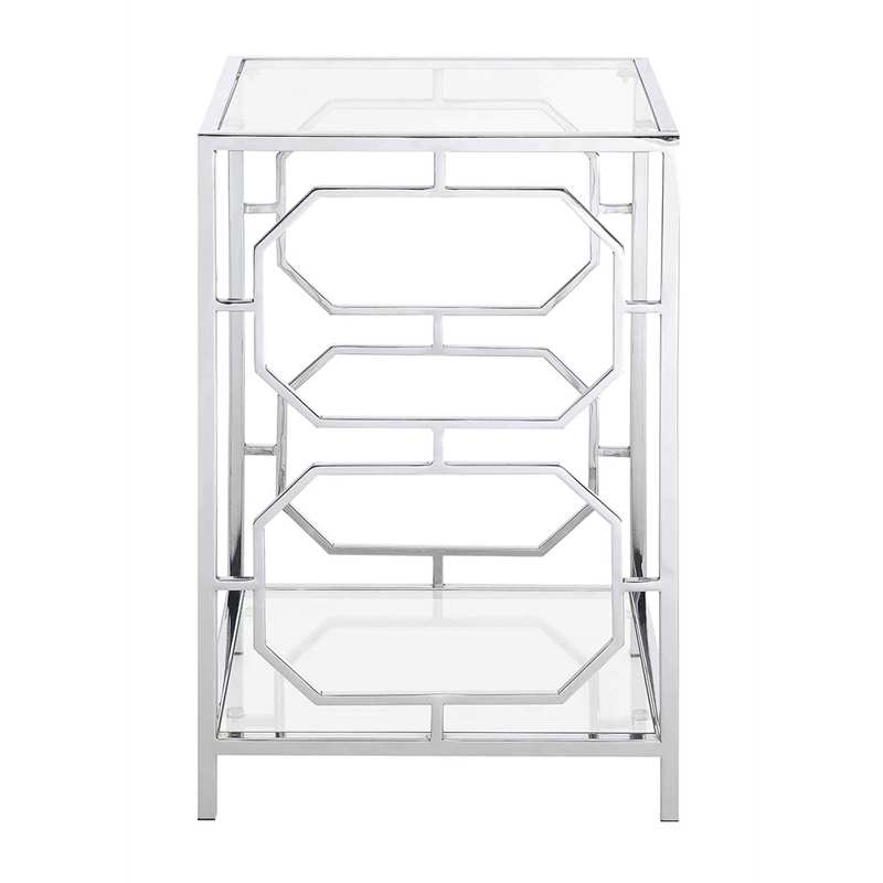 Pemberly Row Chrome End Table in Clear Glass with Chrome Frame