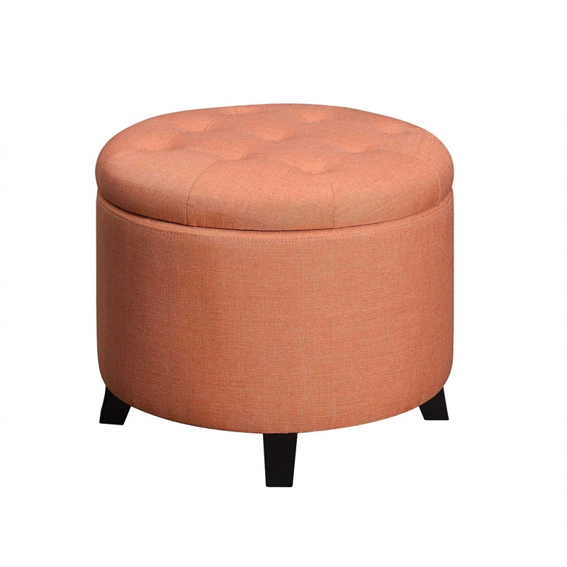 Pemberly Row Contemporary Round Ottoman in Red Fabric Finish