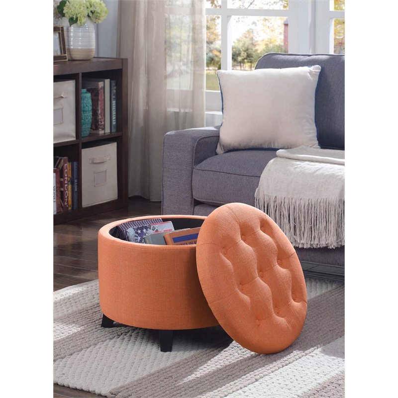 Pemberly Row Contemporary Round Ottoman in Red Fabric Finish