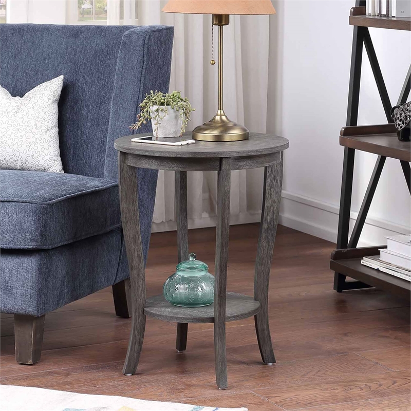 Pemberly Row Contemporary Round End Table in Gray Wood Finish