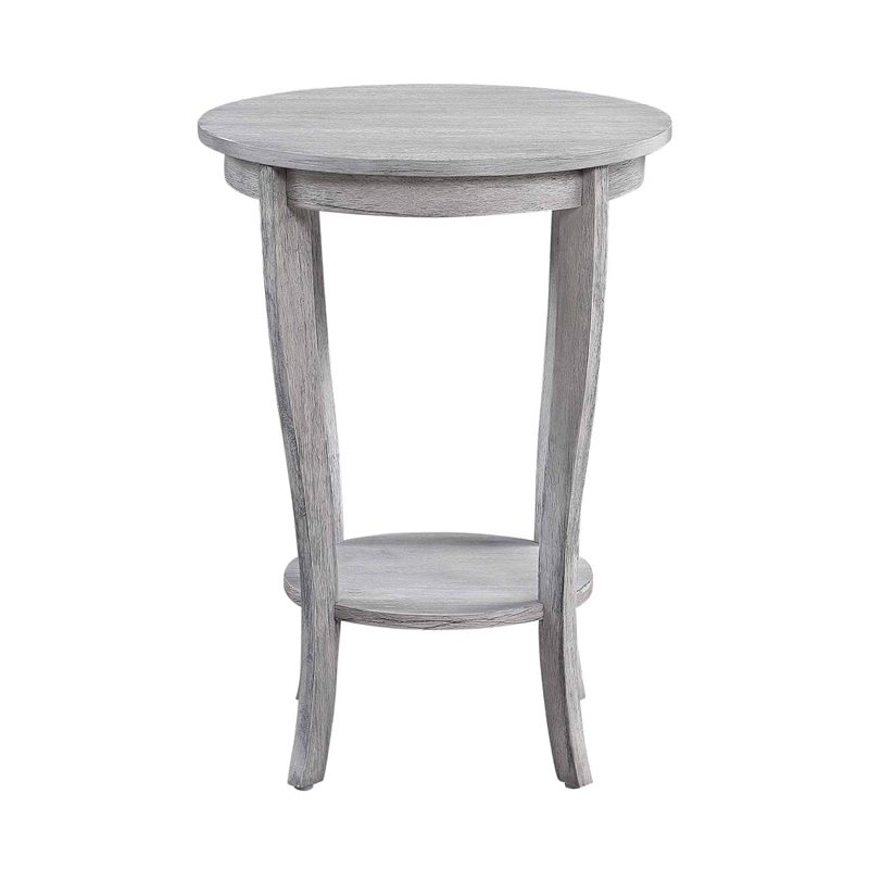 Pemberly Row Modern Round End Table in Weathered White Wood Finish