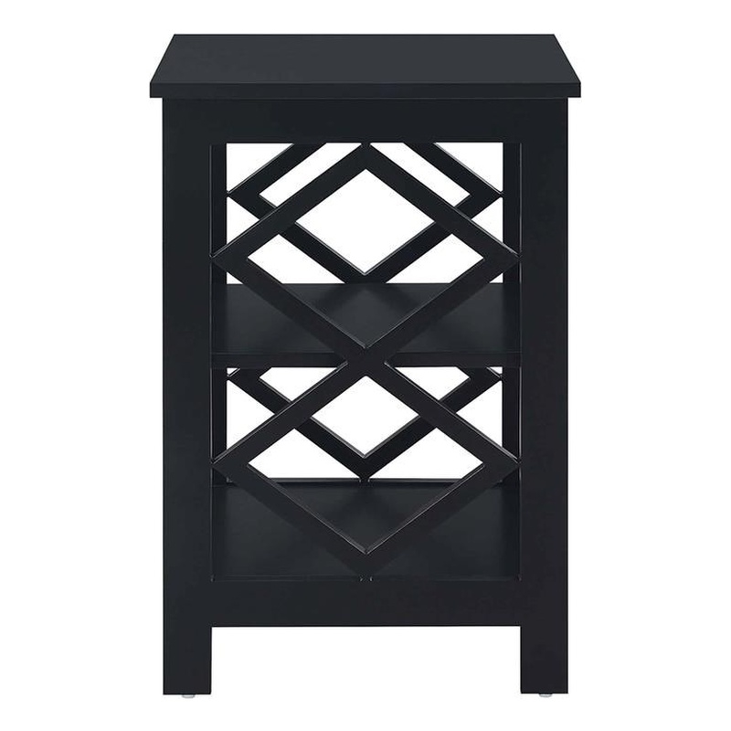Pemberly Row Modern Diamond Square End Table in Black Wood Finish