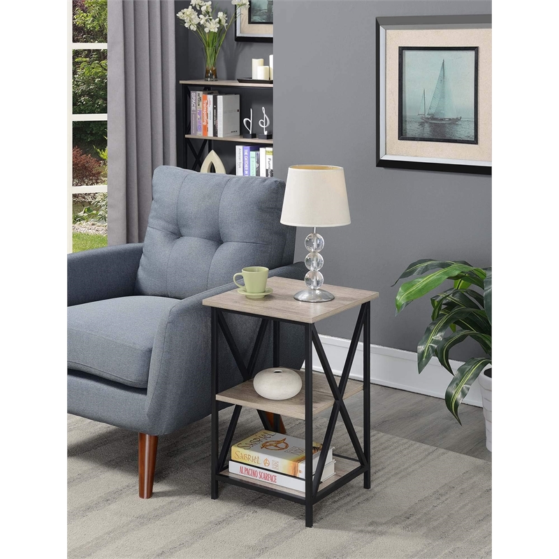 Pemberly Row Modern Three-Tier End Table in Driftwood Finish