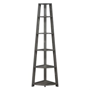 Pemberly Row Modern Five-Tier Corner Bookcase in Gray Wood Finish