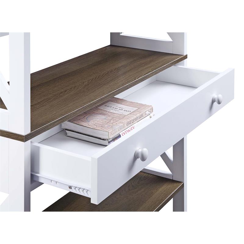 Pemberly Row Modern Driftwood 5 Tier Bookcase in White Wood Finish