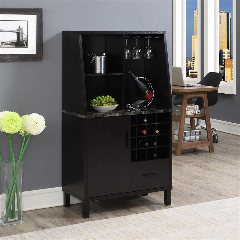 Pemberly Row Modern Wine Storage Bar in Espresso Wood Finish