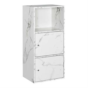 Pemberly Row Storage 2 Door Cabinet in White Faux Marble Wood Finish