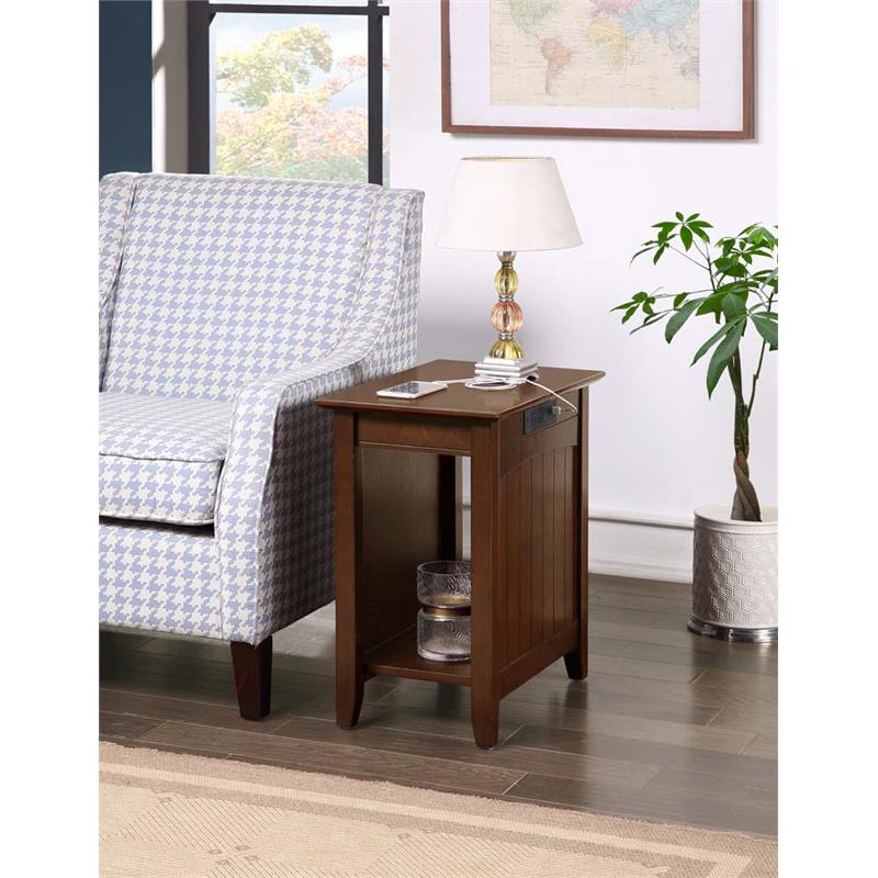 Pemberly Row End Table with Charging Station Espresso Wood Finish