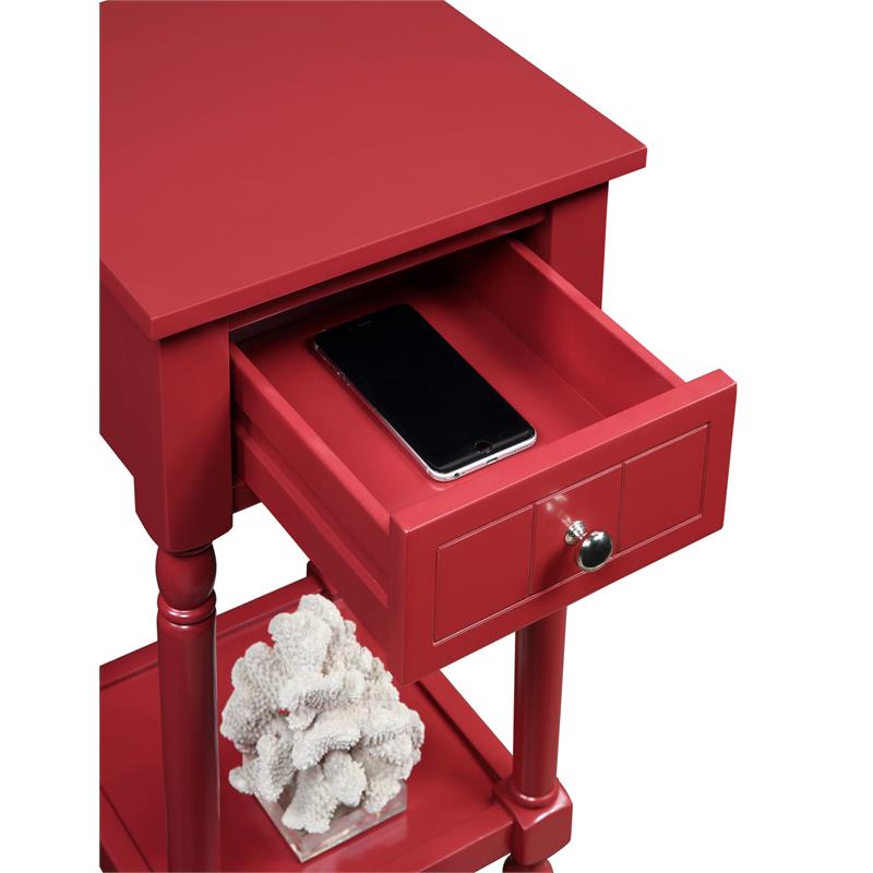 Pemberly Row Contemporary Square Accent Table in Red Wood Finish