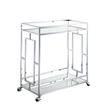 Pemberley Row Chrome Clear Glass Bar Cart Square Tempered Shelves 14