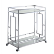 Pemberley Row Chrome Clear Glass Bar Cart Square Tempered Shelves 14