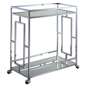 Pemberley Row Chrome Clear Glass Bar Cart Square Tempered Shelves 14&quot x 29.25&quot x 32.75&quot Unassembled