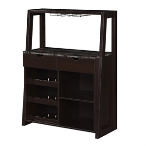 Pemberly Row Modern Wine Bar with Cabinet in Espresso Wood Finish