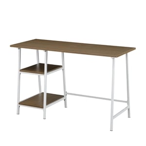 Pemberly Row Trestle Desk in Caramel Driftwood and White Metal Frame
