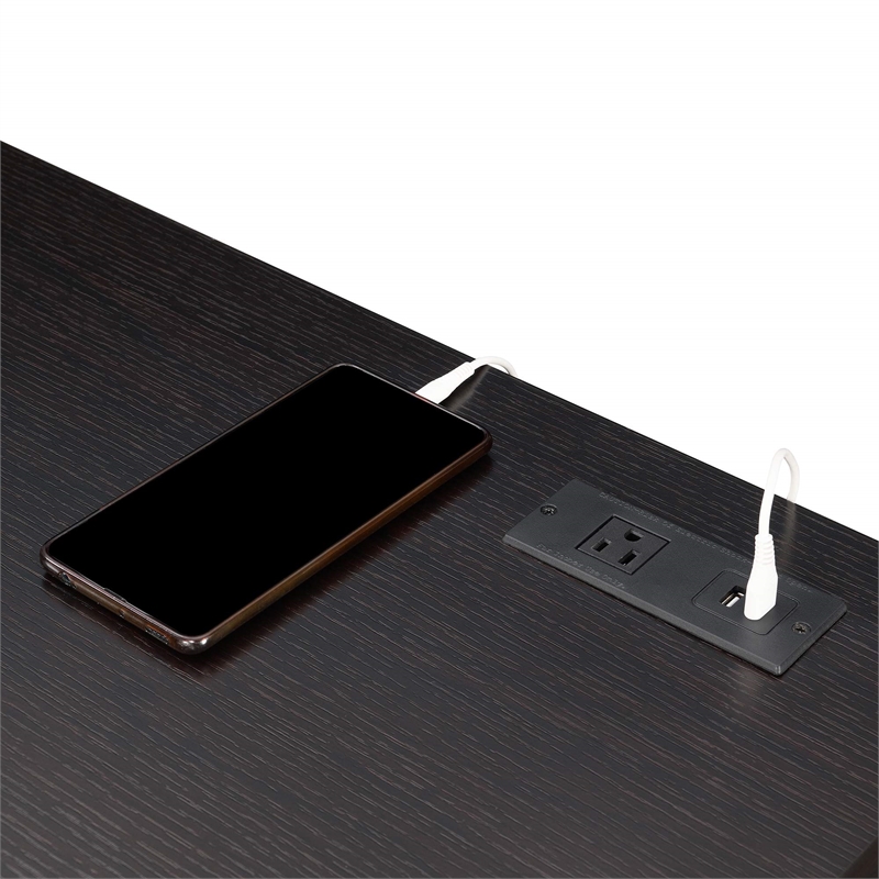 Pemberly Row Two-Drawer Desk with Charging Station in Black Wood
