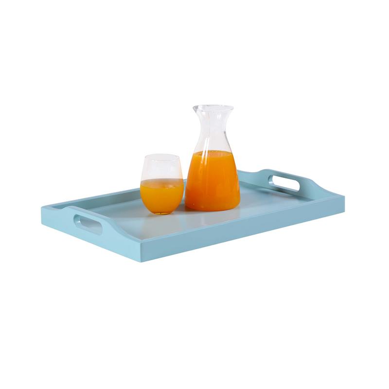 Pemberly Row Modern Serving Tray in Sea Foam Blue Wood Finish