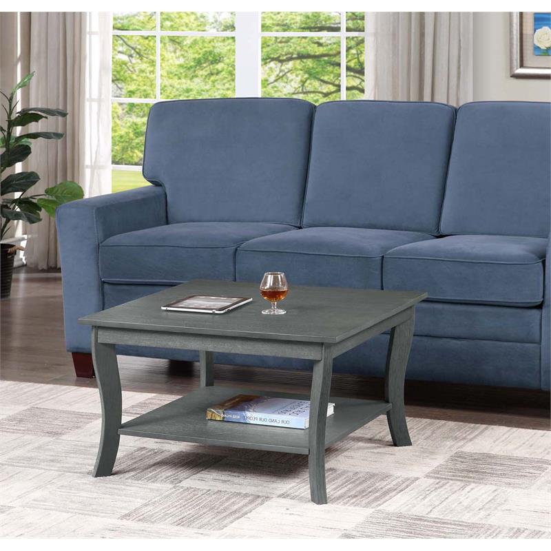 Pemberly Row Contemporary Square Coffee Table in Gray Wood Finish