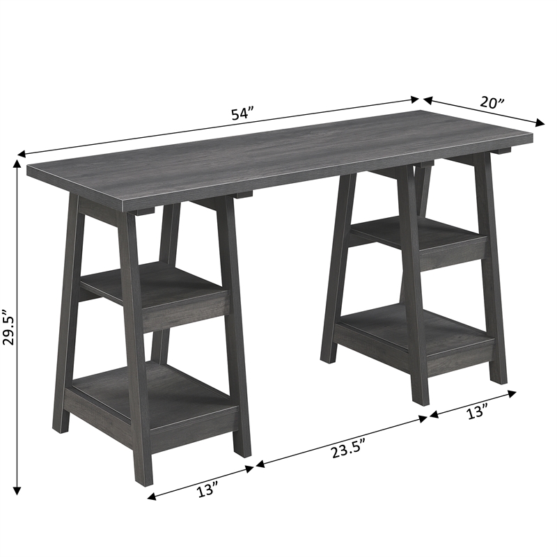 Pemberly Row Contemporary Double Trestle Desk in Gray Wood Finish