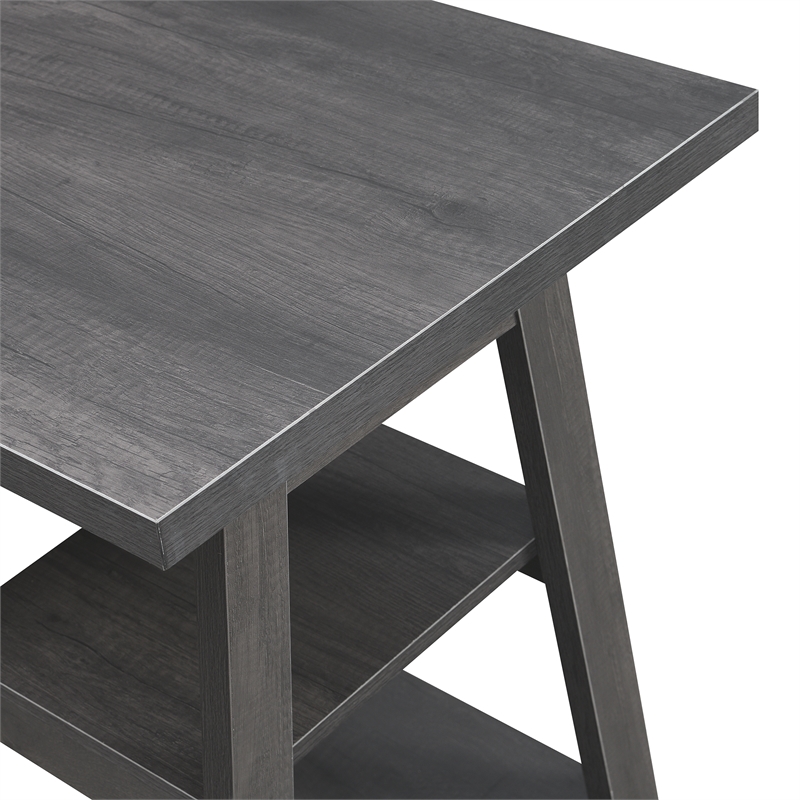Pemberly Row Contemporary Double Trestle Desk in Gray Wood Finish