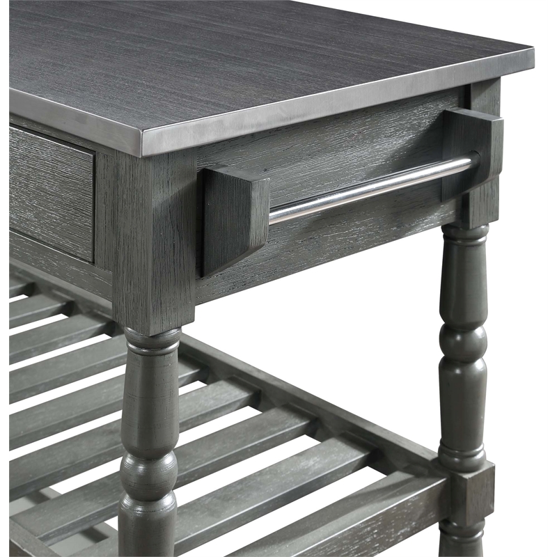 Pemberly Row French Stainless Steel Top Kitchen Cart- Gray Wood
