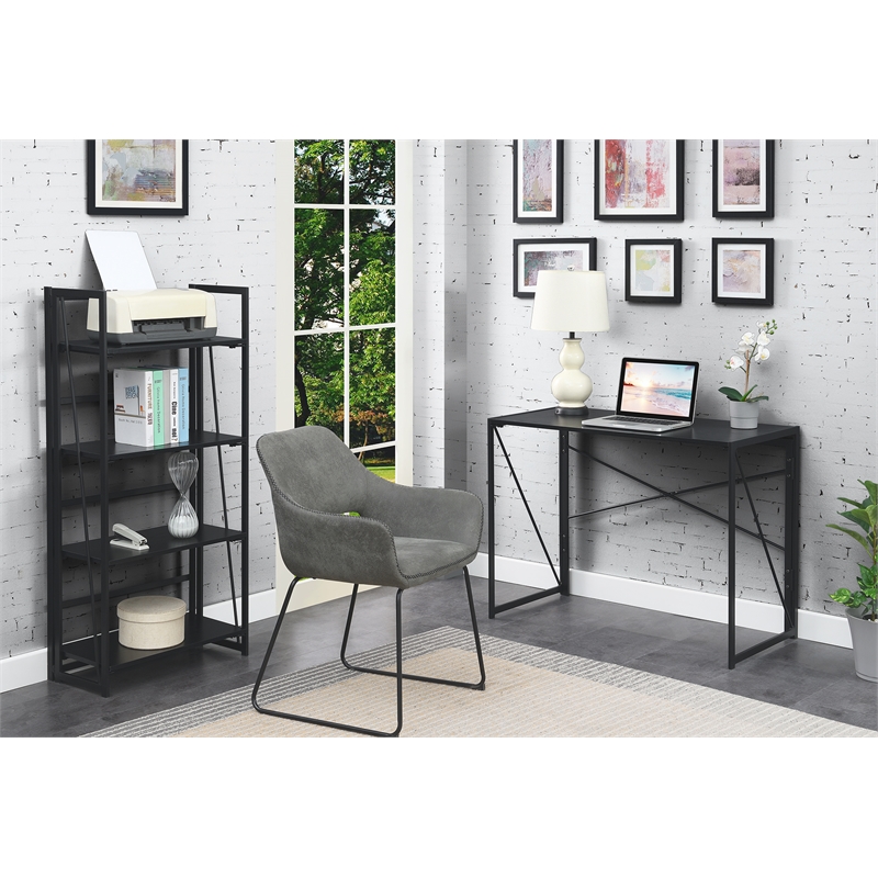 Pemberly Row Folding Four-Tier Bookshelf in Black Wood Finish