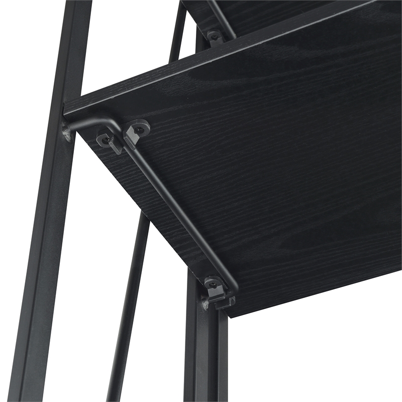 Pemberly Row Folding Four-Tier Bookshelf in Black Wood Finish