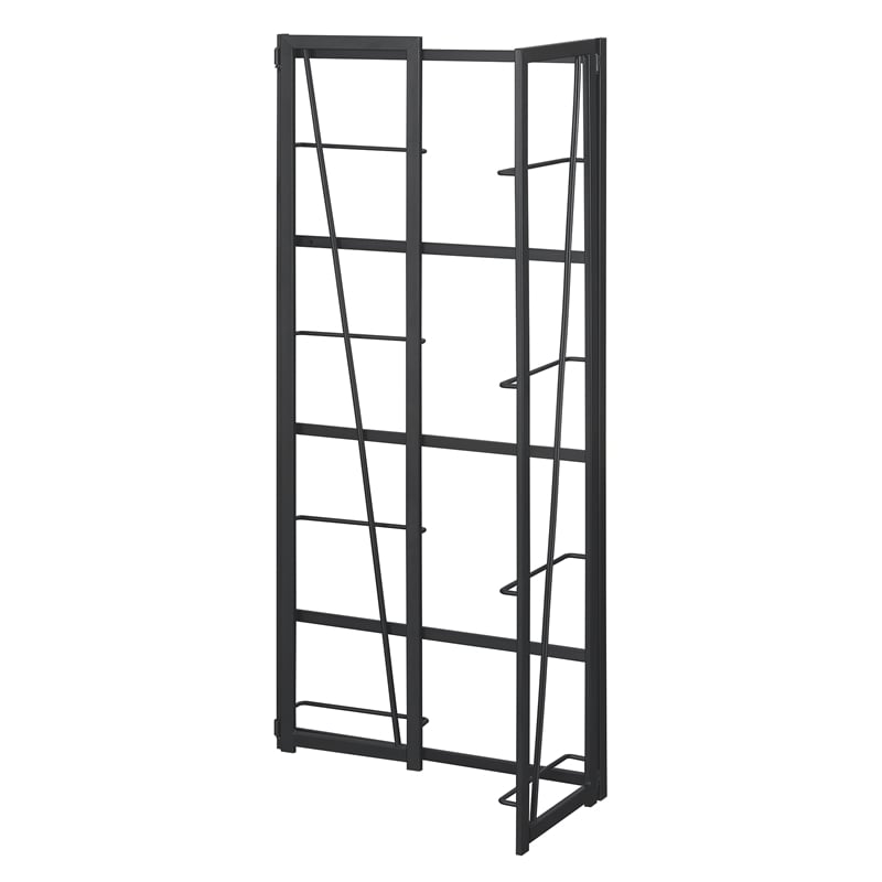 Pemberly Row Folding Four-Tier Bookshelf in Black Wood Finish