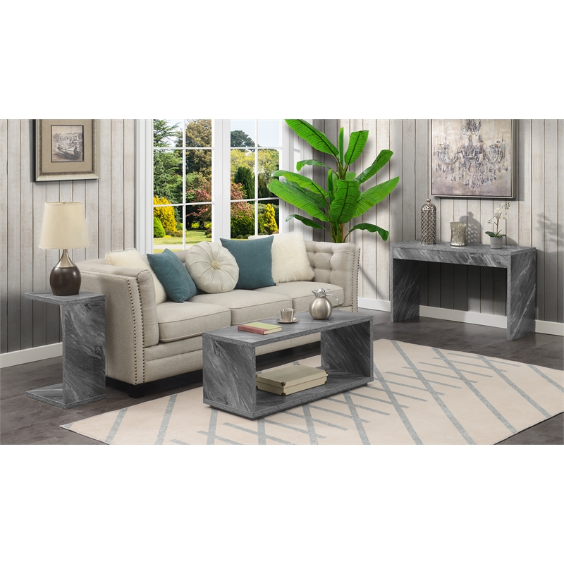 Pemberly Row Contemporary C End Table in Gray Faux Marble Wood