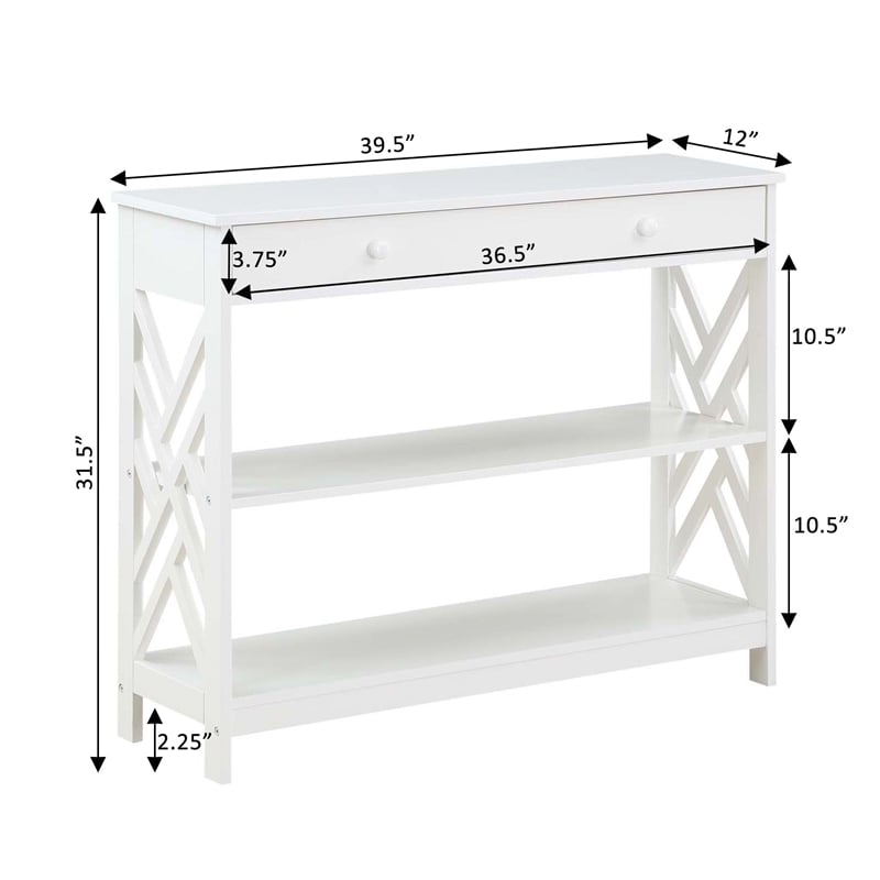Pemberly Row One-Drawer Console Table with Shelves in White Wood