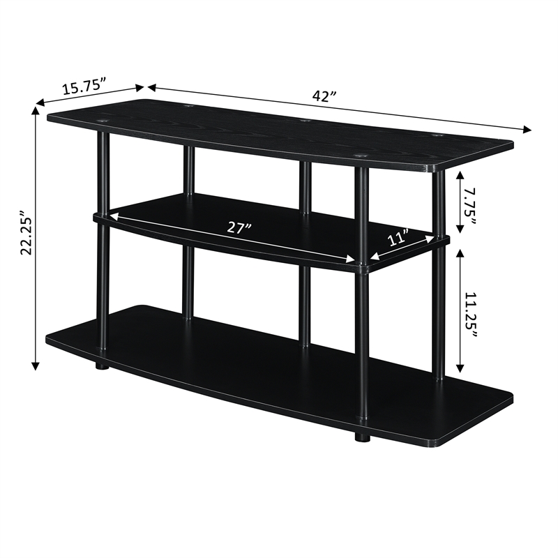 Pemberly Row Modern Three-Tier Wide TV Stand in Black Wood Finish