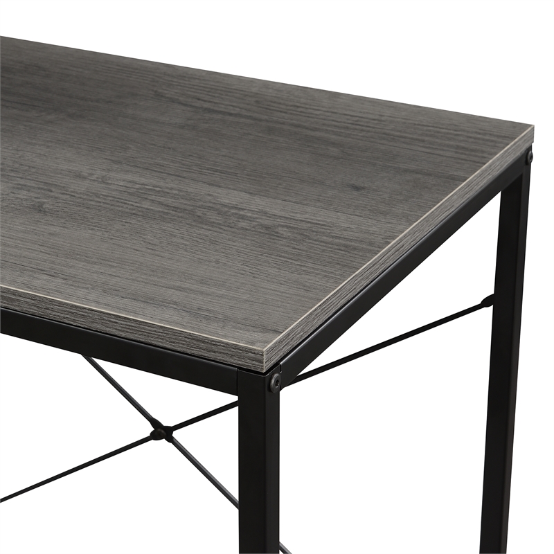 Pemberly Row Modern Office Workstation with Shelves in Gray Wood