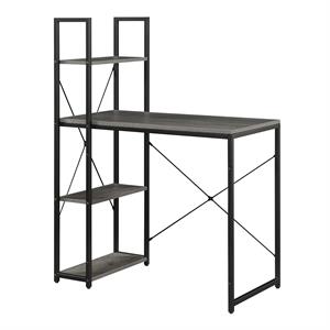 Pemberly Row Modern Office Workstation with Shelves in Gray Wood