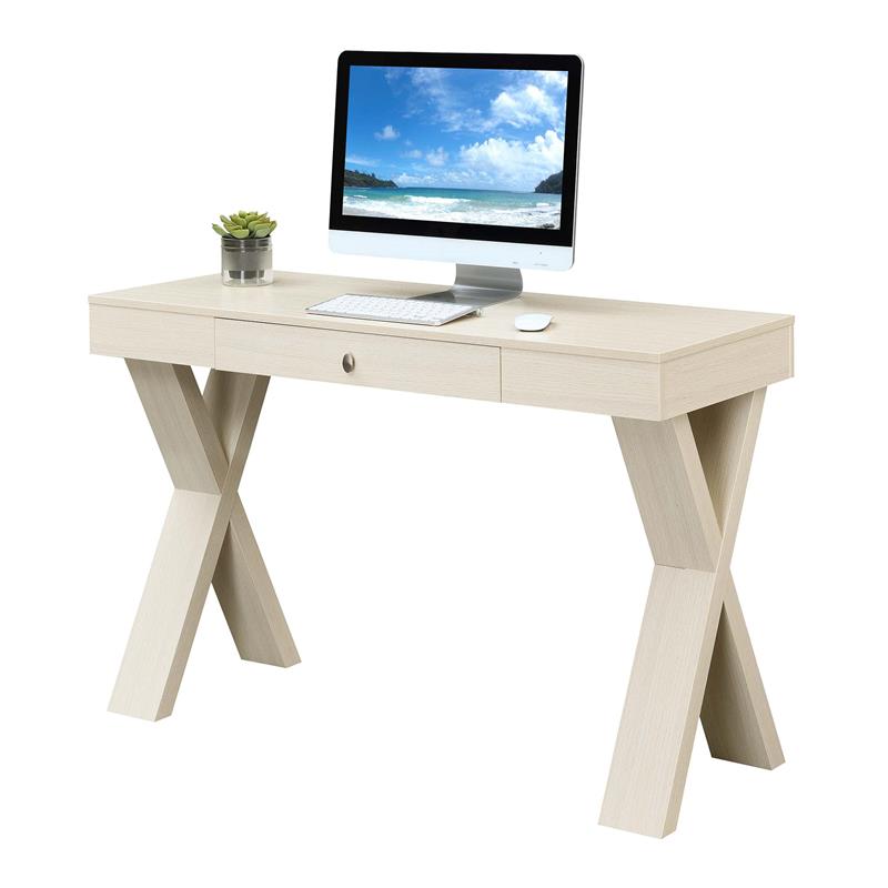 Pemberly Row Contemporary One-Drawer Desk in Ivory Wood Finish