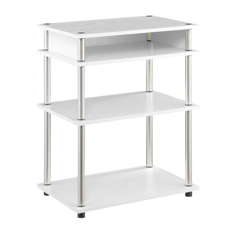 Pemberly Row No-Tools Printer Stand with Shelves in White Wood Finish