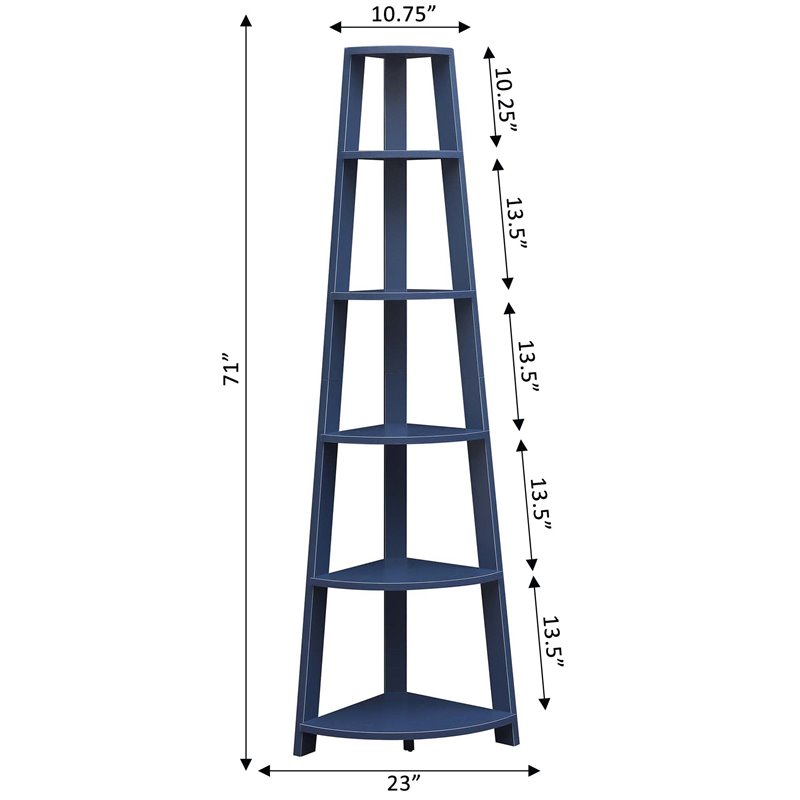 Pemberly Row Contemporary 5-Tier Corner Bookshelf in Blue Wood